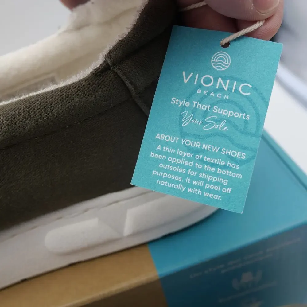 NEW Vionic Men's 8.5 Seaview Olive Canvas Shoes Slip-On  Arch Support